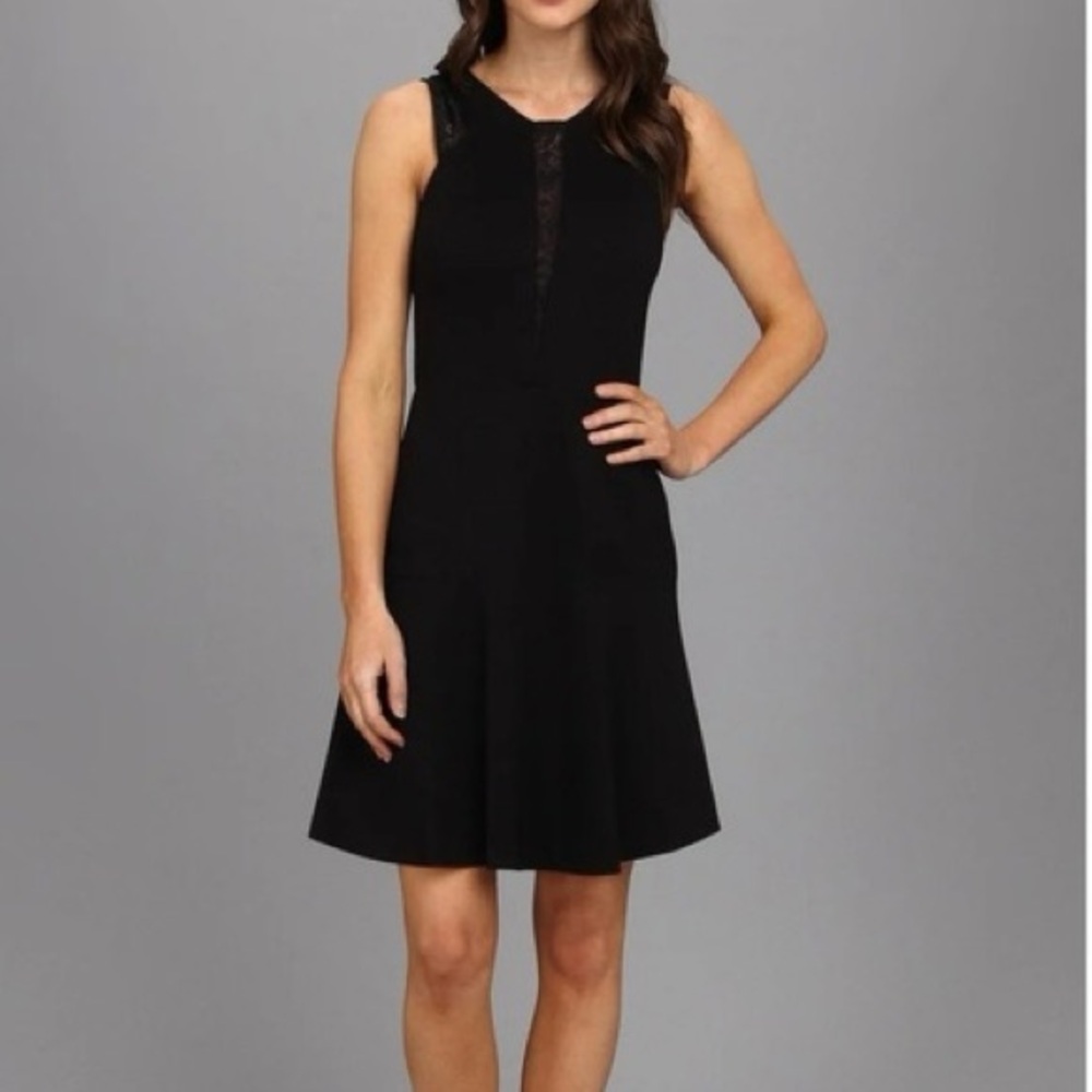 Rebecca Taylor Black Lace Detail Mini Dress Sz 2 LBD Party Cocktail Stretchy